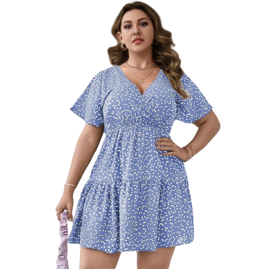 Sweet style short sleeve love print dress women's plus size