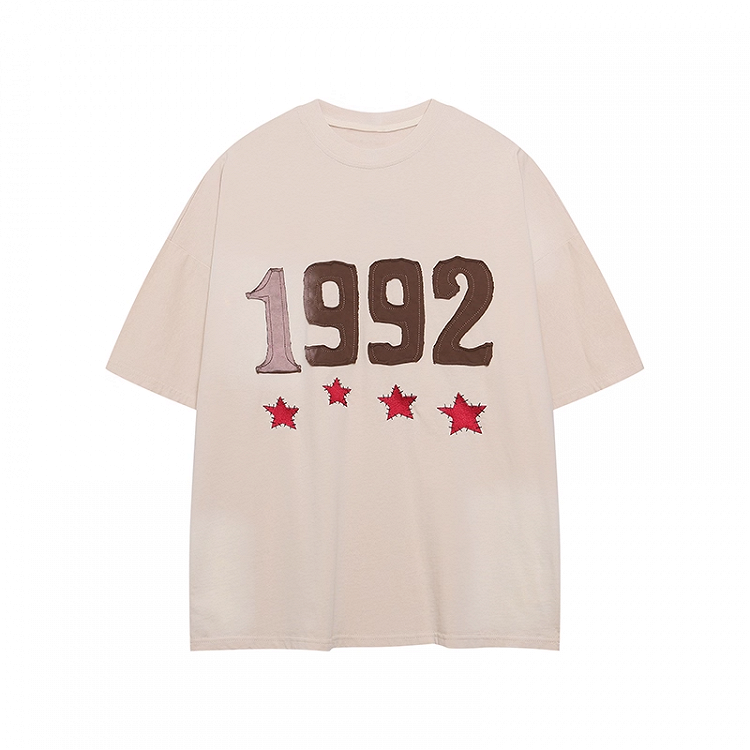 Beige/Red Faded Wash Number and Star Embroidery Vintage T-shirt