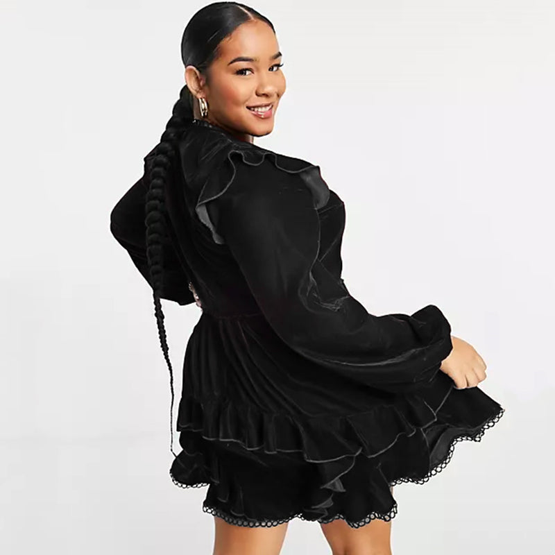 Winter French V-Neck Velvet Dress Annual Meeting Dress Plus Size