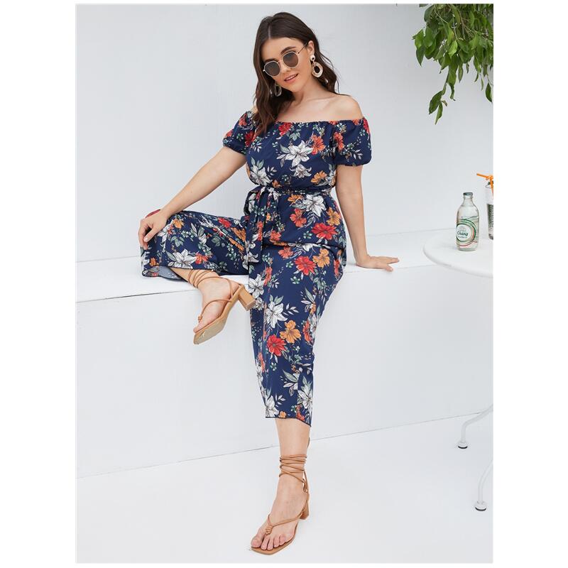 new temperament thin neck short sleeve jumpsuit plus size