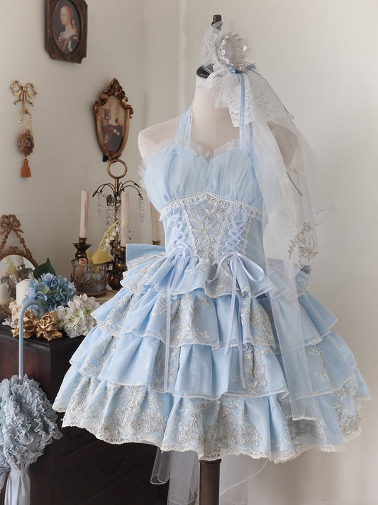 Plus Size Friendly Blue Tiered Ruffle Skirt Hime Jumper Skirt