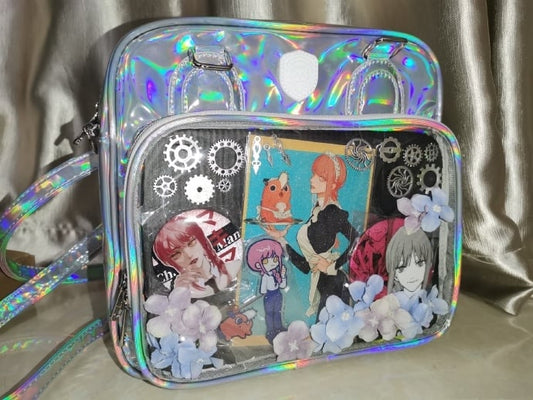 Bear Ears Design White/Wine Red/Silver PU Square Ita Bag