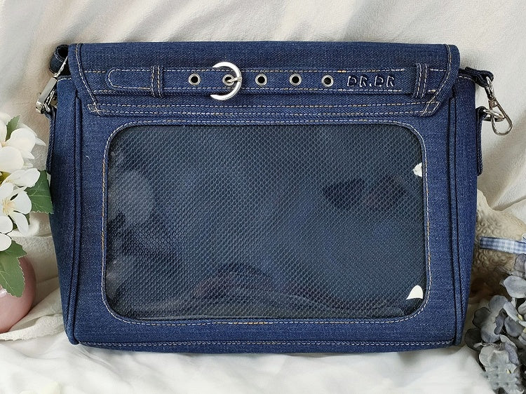 Buttons Decorated Dark Blue Denim Ita Bag