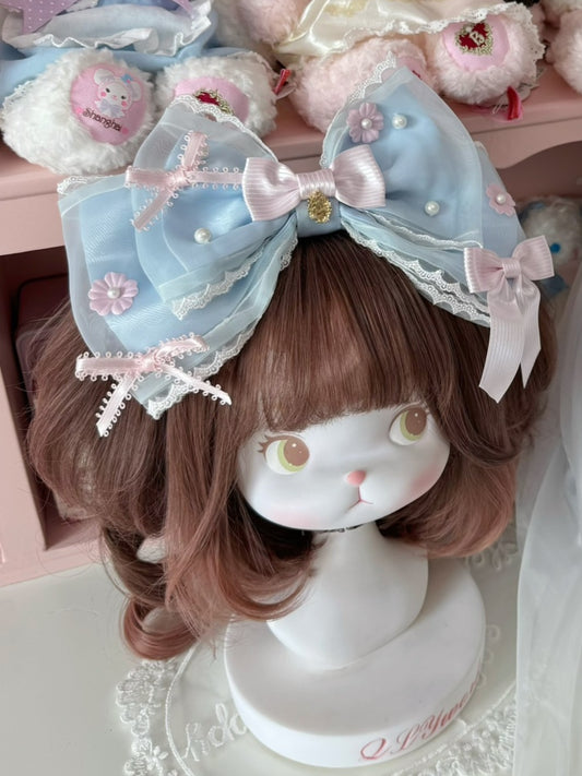 Pink/Blue&Pink Beaded Decorated Floral Design Bowknot KC