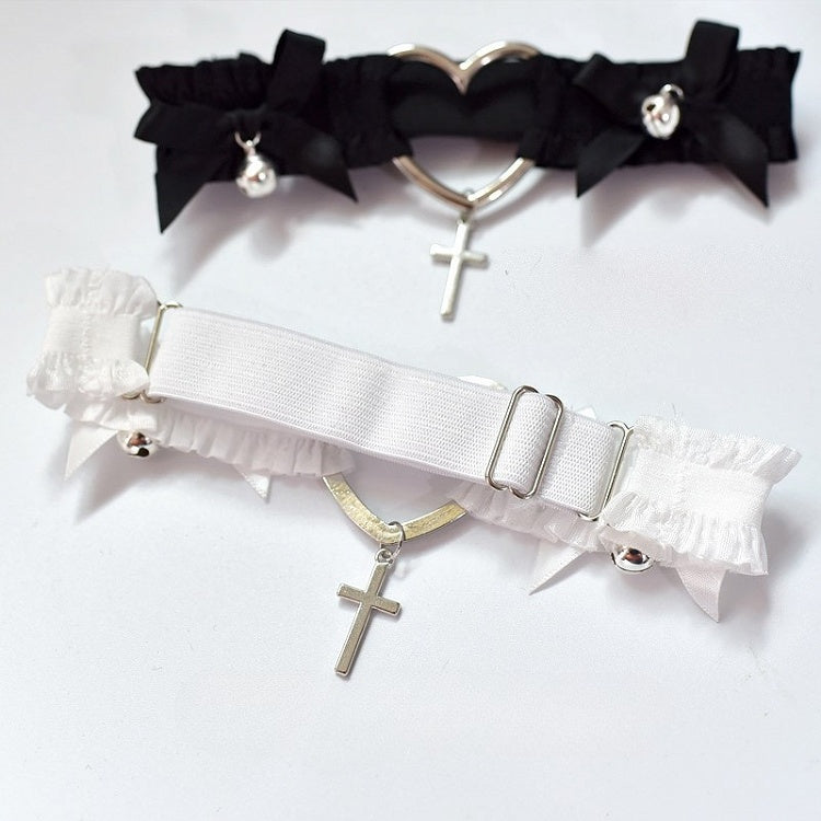 Black/White Punk Cross Pendant Bowknot Details Choker