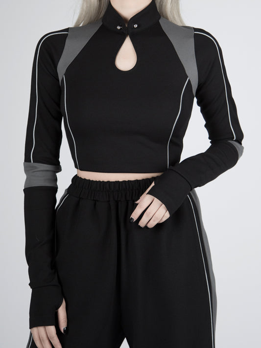 Futuristic Cyberpunk Stand Collar Long Sleeves Cropped Top
