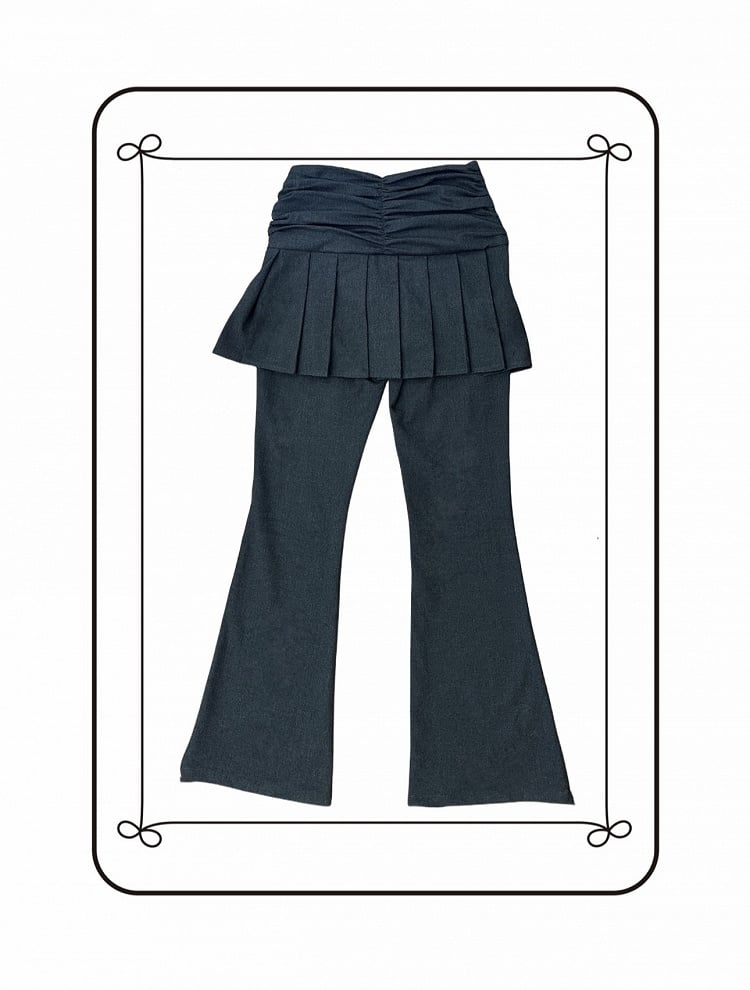 Dark Gray Flared Jeans Regular/Long Version with Pleated Skirt and Cross Motif