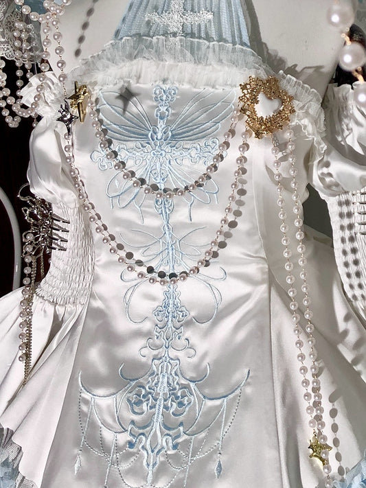 Black / Red / White Heart Brooch with Bead Chains