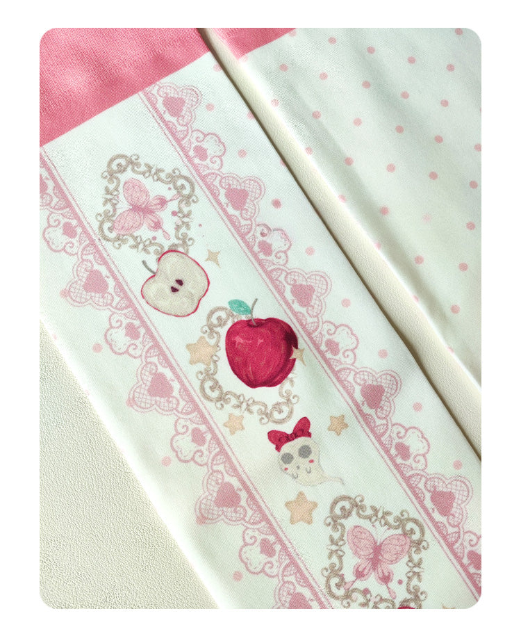 Red Apple and Bow Print Over Knee Stockings