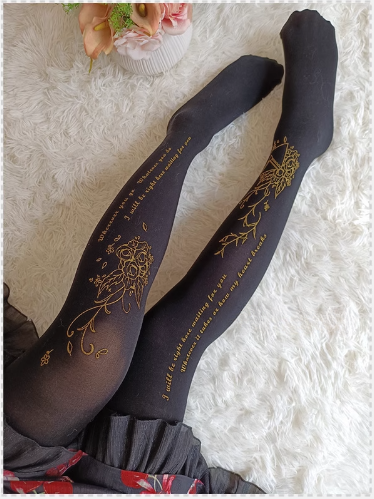 Rosette Print Black/White Lolita Tights