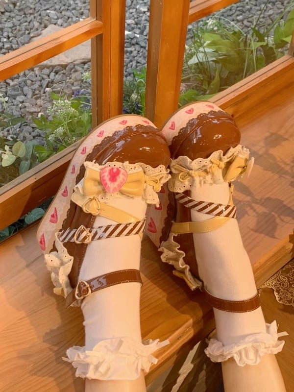 Chocolate Strawberry Cake Brown Sweet Lolita Platform Mary Jane Shoes