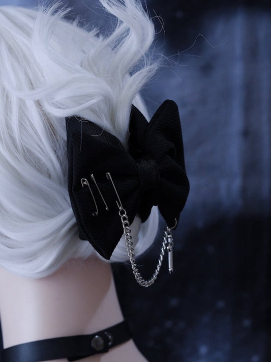 Gothic Cross Chain Decorated Black Bow Claw Clip