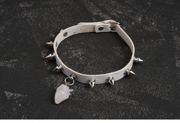 Heart Pendant White Gothic Studs PU Choker