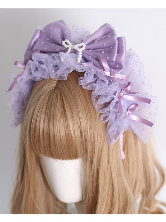 Purple Bowknot Details Polka-dot Pattern Ruffled KC