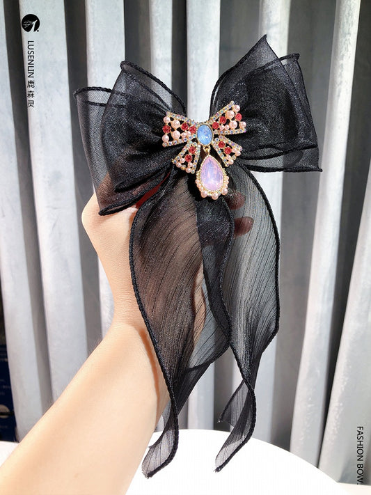 Black Long Streamer Vintage Lolita Brooch