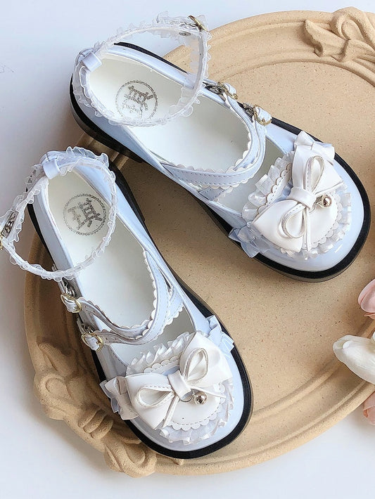 Baby Blue Platform Mary Janes in Sweet Lolita - Bow at Top & Crisscross Buckle Straps