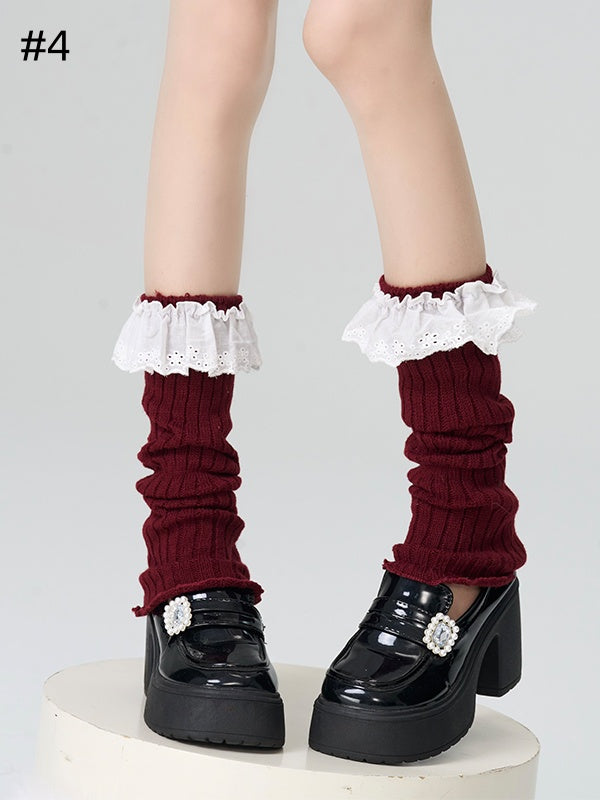 4 Options Red Lace Trim Knitted Leg Warmers