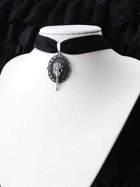 Bird Skull Gothic Black Velvet Choker
