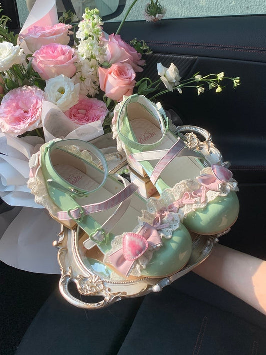 Matcha Strawberry Cake Green Sweet Lolita Mary Jane Shoes
