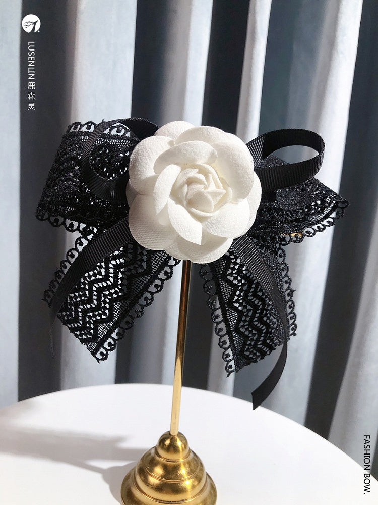 Black Lace Vintage Retro Lolita Bow Brooch