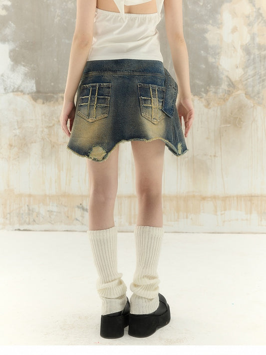 Distressed Design Denim Skirt