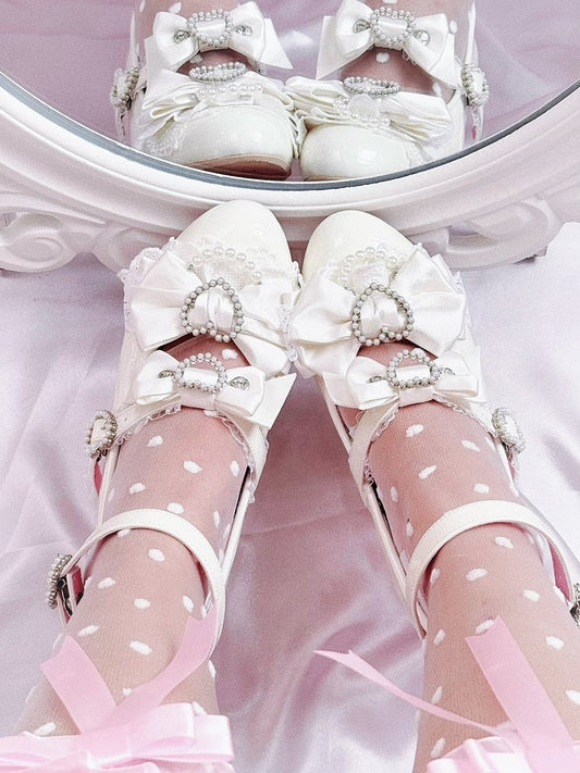 White Gyaru Fashion Heart Cut-out Wedge Heels Mary Janes Jirai Kei Shoes