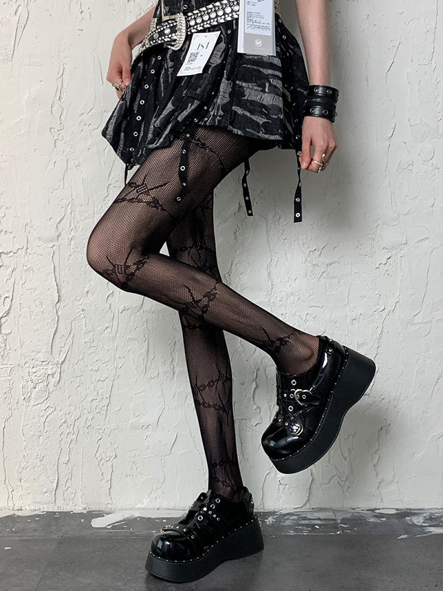 Black Gyaru Fashion Wire Pattern Tights