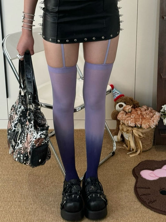 Pink/Purple/Black And Gray Ombre Color Y2K Suspender Stockings