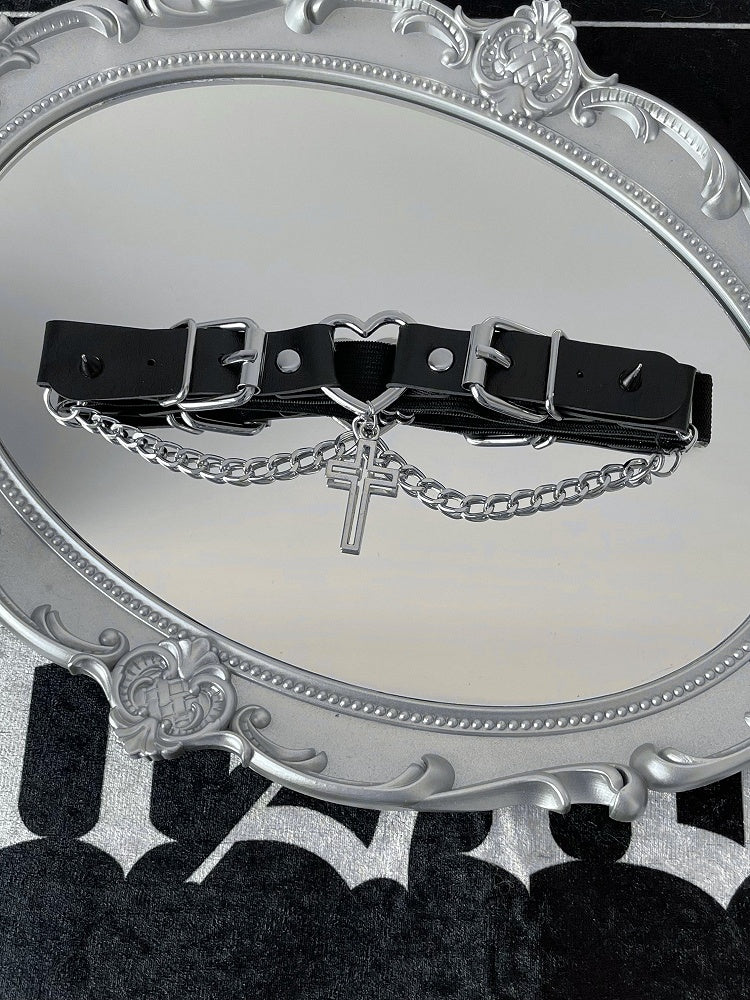 4 Color Options Punk Cross Pendant Studs Details Buckles Design Garter