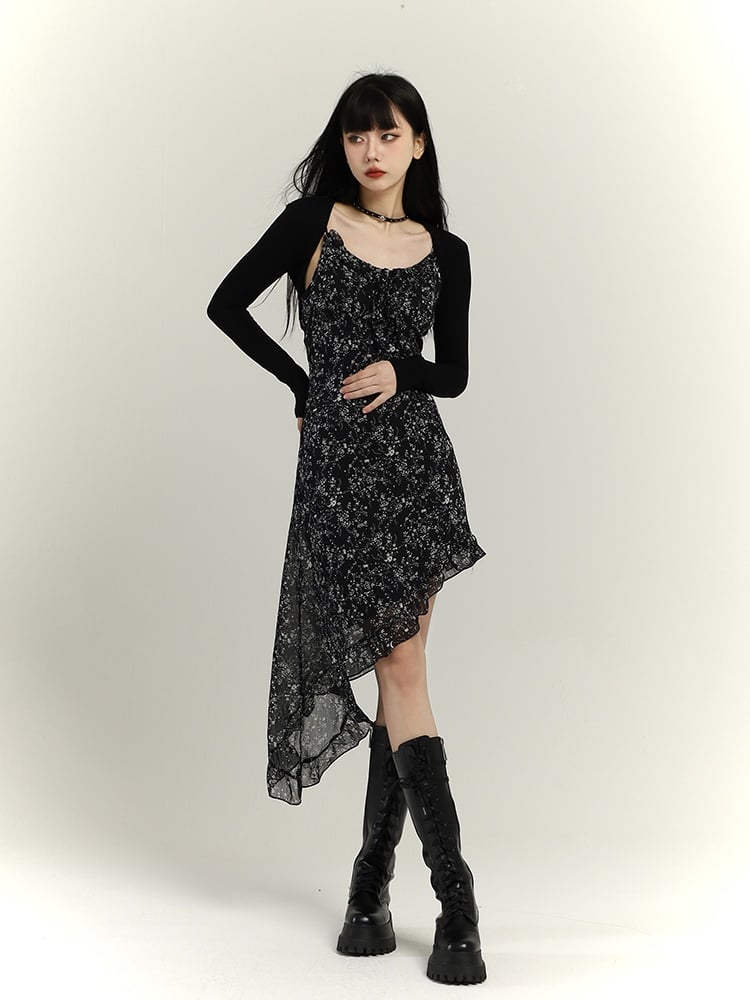 Gothic Black Open Placket Slim-Fitting Top