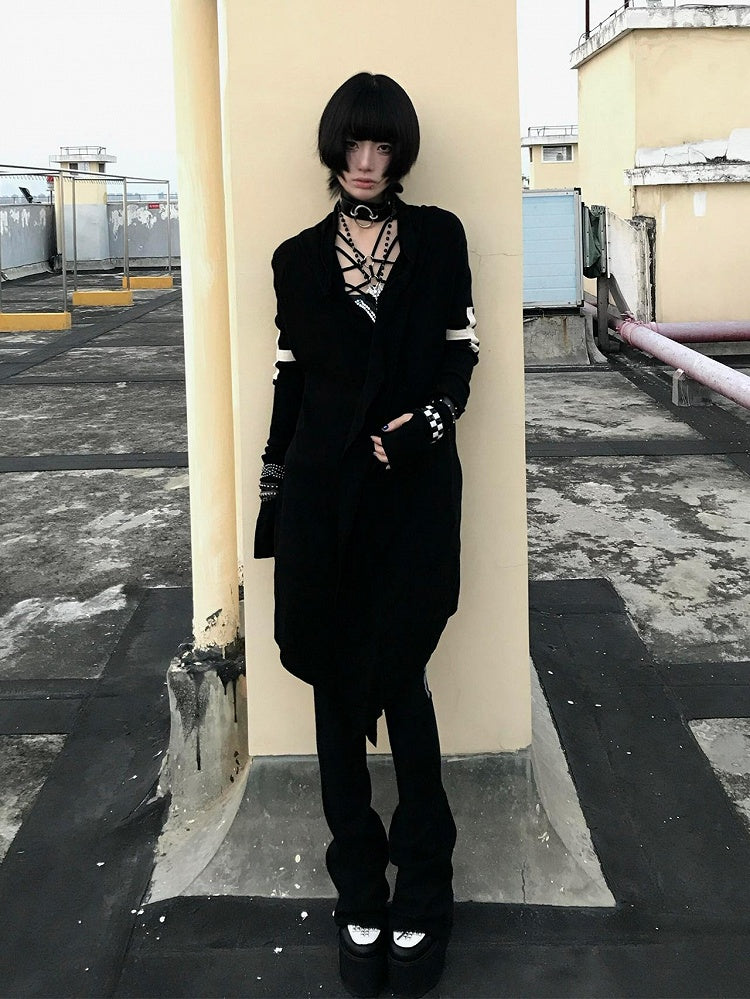 Edgy Gothic Cross Embroidery Black Knit Cardigan