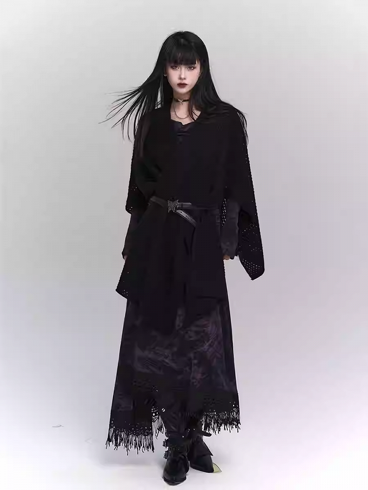 Wasteland Punk Purple Asymmetrical Tassel Hem Side-Slit Dress