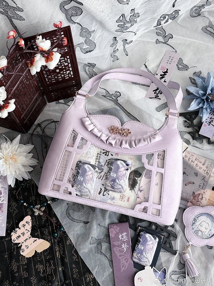 Purple Bow Accents Cheongsam Style Ita Shoulder Bag with Free Charm