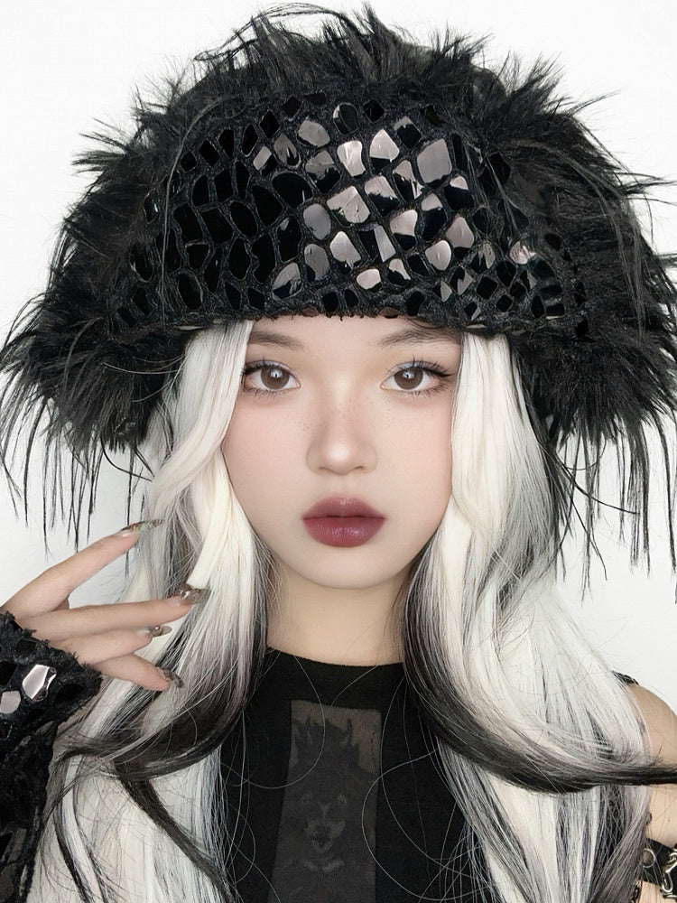 Black Gothic Snake Skin Design Shaggy Winter Hat