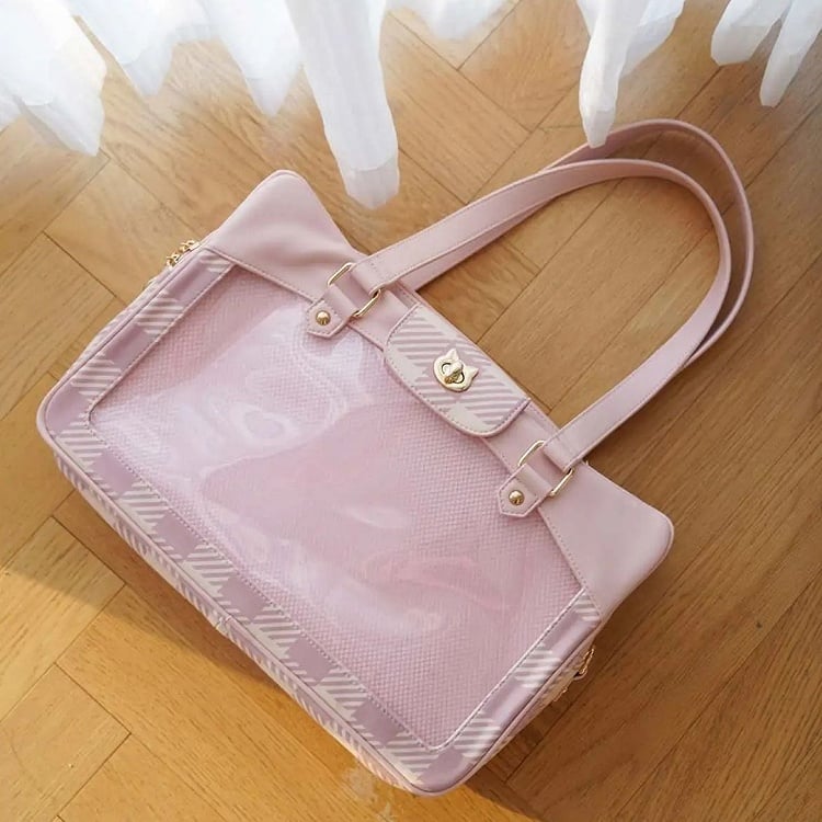 Plaid Pattern Large Capacity Pink Ita Tote Bag