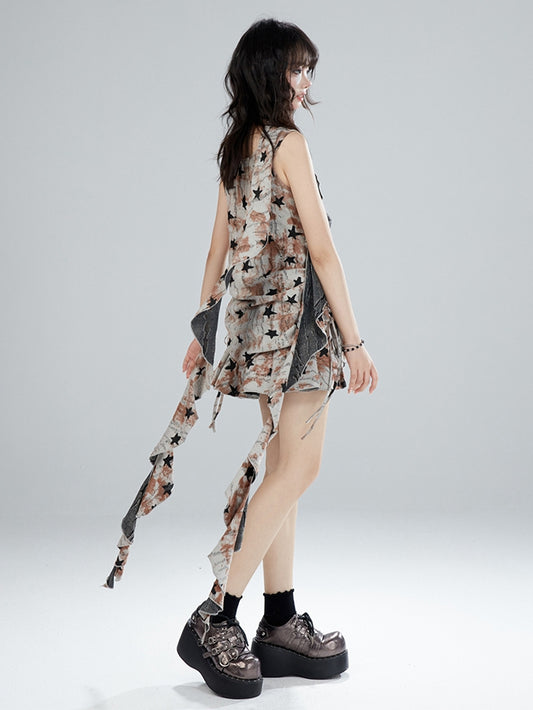 Wasteland Punk Coffee Stars Drawstring Waist Tank Top / Short Skirt