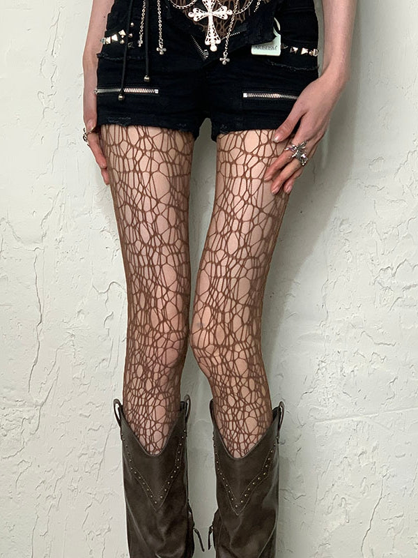 Gray/White/Black/Brown Y2K Asymmetrical Hollow-out Design Tights