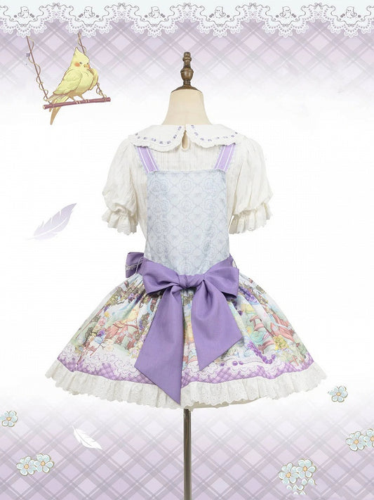 Cute Parrot and Grapes Print Sweet Lolita Overall Dress