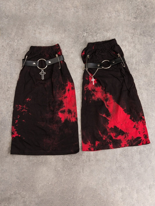 Gothic Black and Red Tie-dyed Asymmetrical Leg Warmers