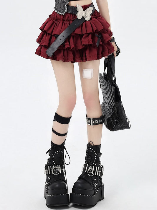Red Sweet Bowknots Tiered Skirt with Free Big Bow