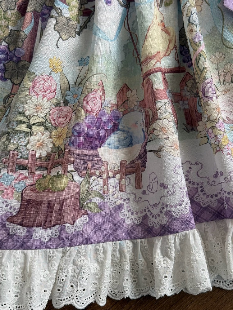 Cute Parrot and Grapes Print Sweet Lolita Overall Dress
