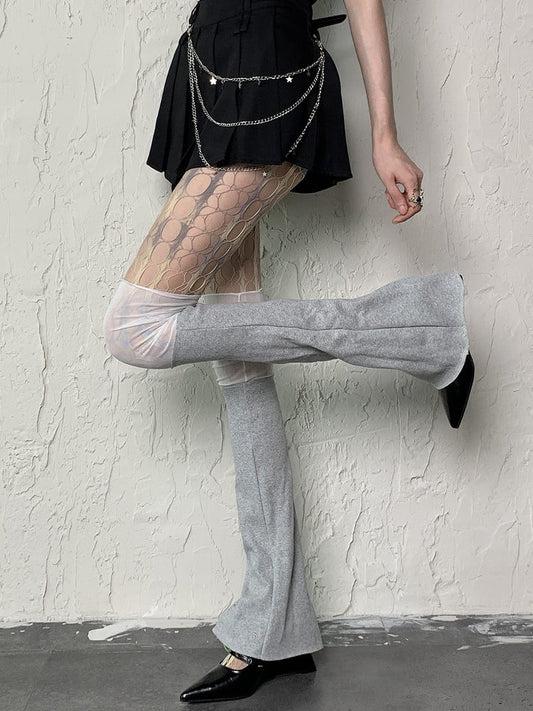 Gray Y2K Leg Sleeves With White Semi-sheer Cuffs
