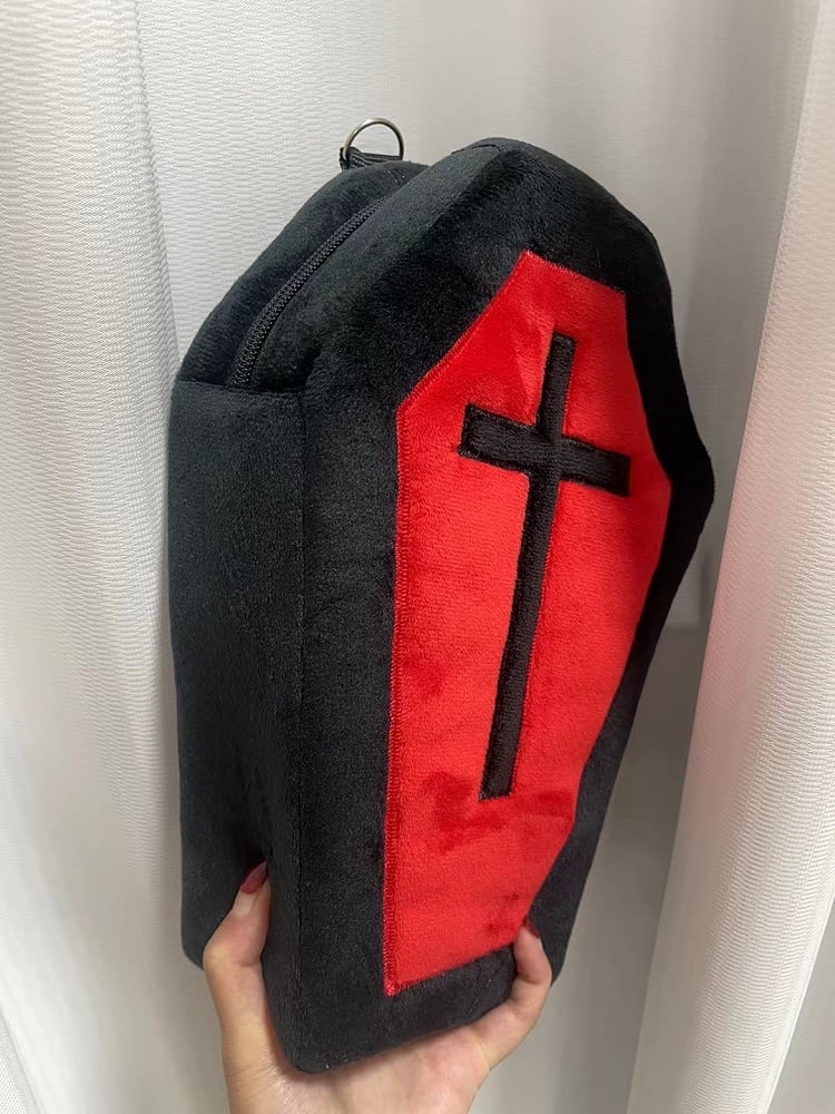 Black & Red Gothic Cross Coffin-Shaped Medium Bag with Skeleton