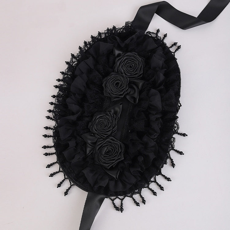 Rosette Design Gothic Black Beads Tassels Halloween Hat