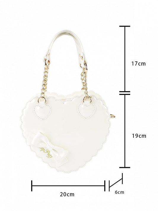 Sweet Style White Heart Bag with Bow Decor for Lolita Fashion - S/L Size