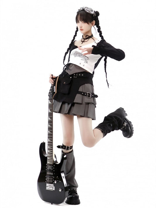 Black and Gray Asymmetric Leg Warmers