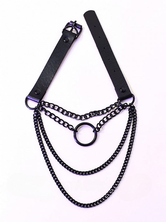 Black Cyberpunk Buckle Necklace + Silver Necklace