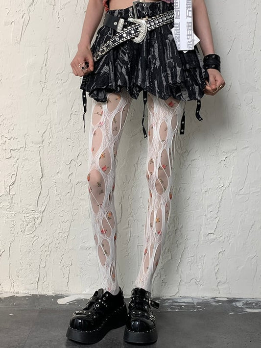 White Y2K Cut-out Design Tights