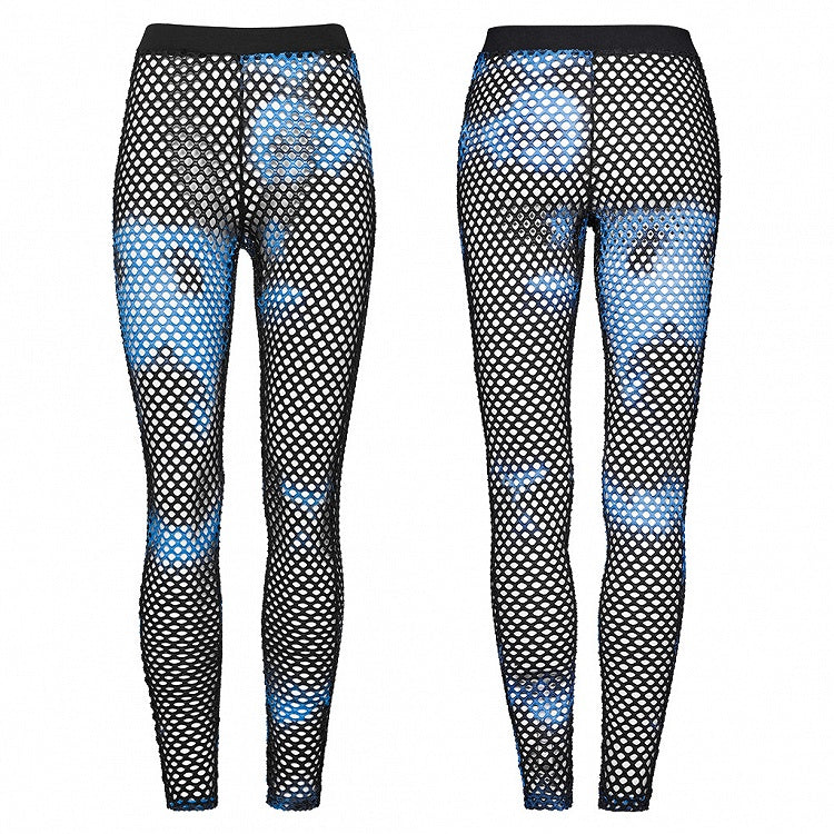 Black and Blue Punk Tie-dyed Mesh Leggings
