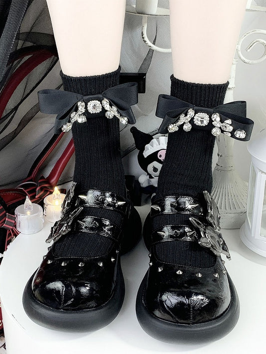 Skeleton Bunny Buckles Crack Black Punk Mary Janes